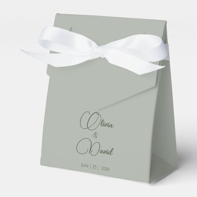 Elegant Minimalistic Sage Green Wedding Favor Boxes (Front Side)