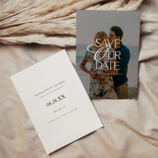 Elegant Minimalistic Script Photo Wedding Save The Date