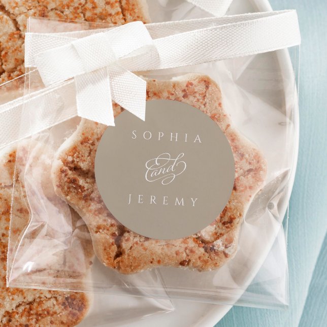 Elegant Minimalistic Script Wedding Brown Classic Round Sticker (Creator Uploaded)