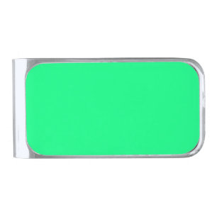 Elegant Minimalistic Solid Neon Spring Green Color Silver Finish Money Clip
