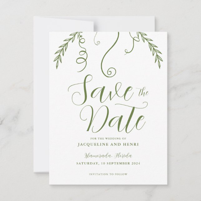 Elegant Minimalistic Vine Leaf Wedding Save The Date (Front)