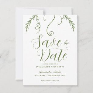 Elegant Minimalistic Vine Leaf Wedding Save The Date