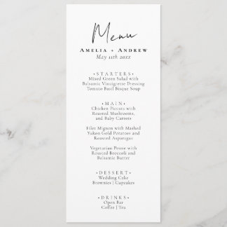 Elegant Minimalistic Wedding Reception Dinner Menu