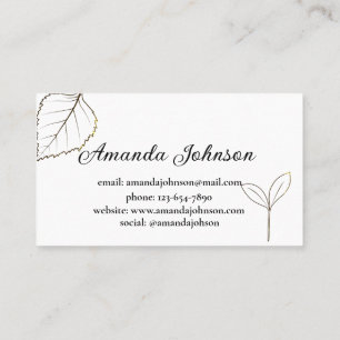 Elegant Minimalistic White and Gold Floral  Business Card
