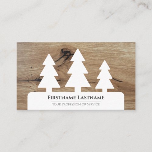 Elegant minimalistic white trees brown wood grain business card