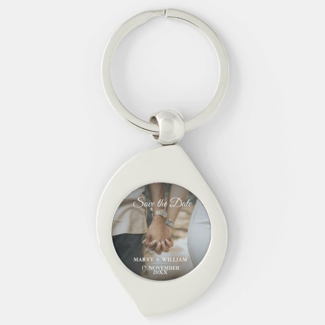 Elegant Minimalst Trendy Save the date Photo gift  Keychain (Front)