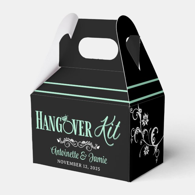 Elegant Mint and Black Wedding Hangover Kit Favor Boxes (Front Side)