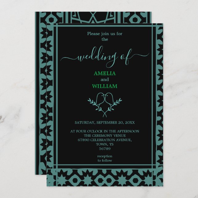 Elegant Mint and Black Wedding Invitation (Front/Back)