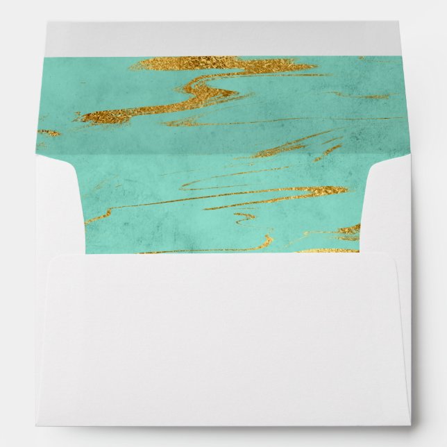 Elegant Mint and Faux Gold Foil Marble Pattern Envelope (Back (Bottom))