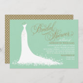 Elegant Mint and Gold Wedding Gown Bridal Shower Invitation (Front/Back)
