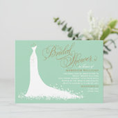 Elegant Mint and Gold Wedding Gown Bridal Shower Invitation (Standing Front)