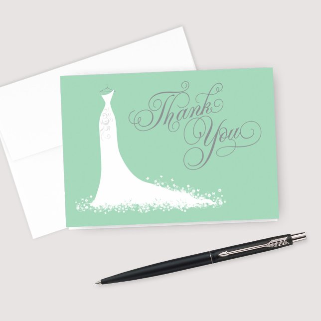 Elegant Mint and Gray Wedding Gown Bridal Shower Thank You Card (Creator Uploaded)
