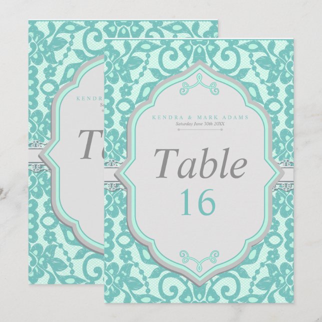 Elegant Mint and Grey Table Number Card (Front/Back)