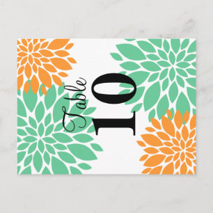 Elegant Mint and Orange Floral Burst Table Number