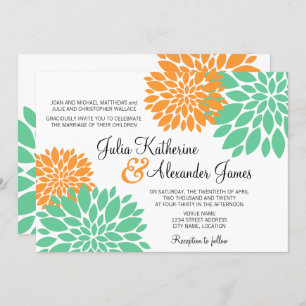 Elegant Mint and Orange Floral Burst Wedding Invitation