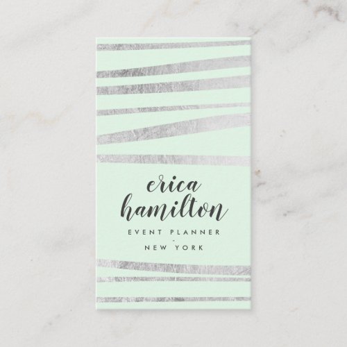 Elegant mint and silver foil striped geometric business card