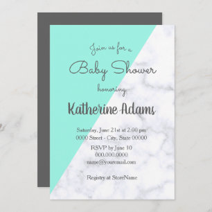 Elegant mint and white marble baby shower invitation