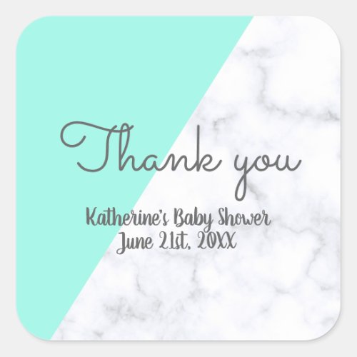 Elegant mint and white marble baby shower square sticker
