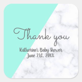 Elegant mint and white marble baby shower square sticker