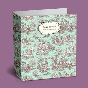 Elegant Mint Black French Country Toile de Jouy 3 Ring Binder