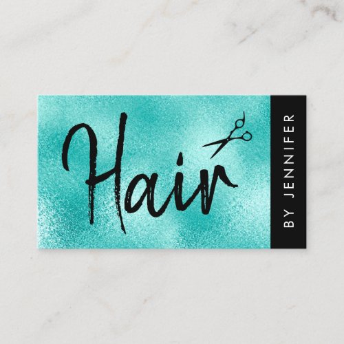 Elegant mint blue  black scissors hairstylist business card