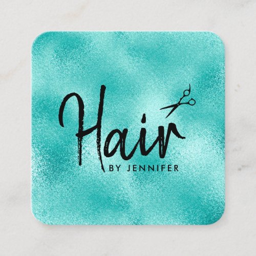 Elegant mint blue  black scissors hairstylist square business card