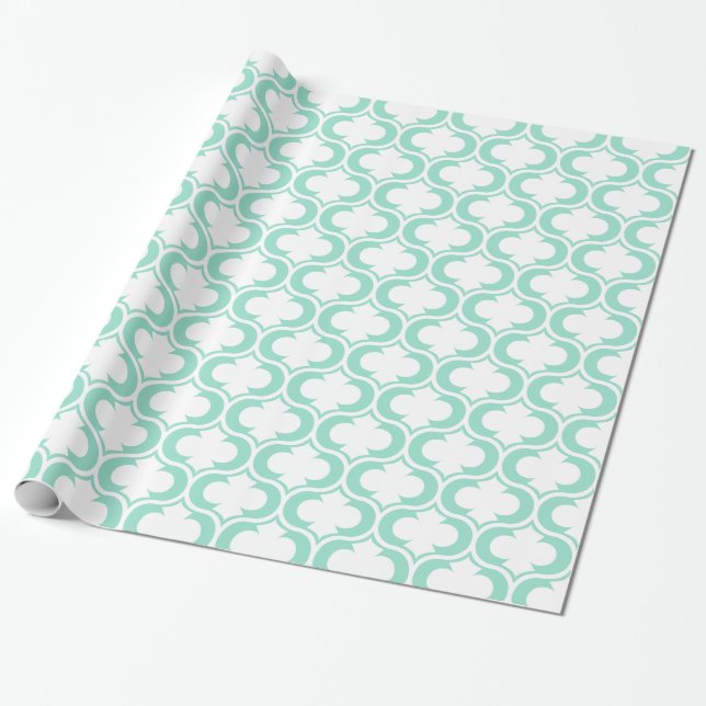 Elegant Mint Blue White Lattice Pattern Wrapping Paper (Unrolled)