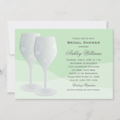 Elegant Mint Cheers Wine Glasses Bridal Shower Invitation