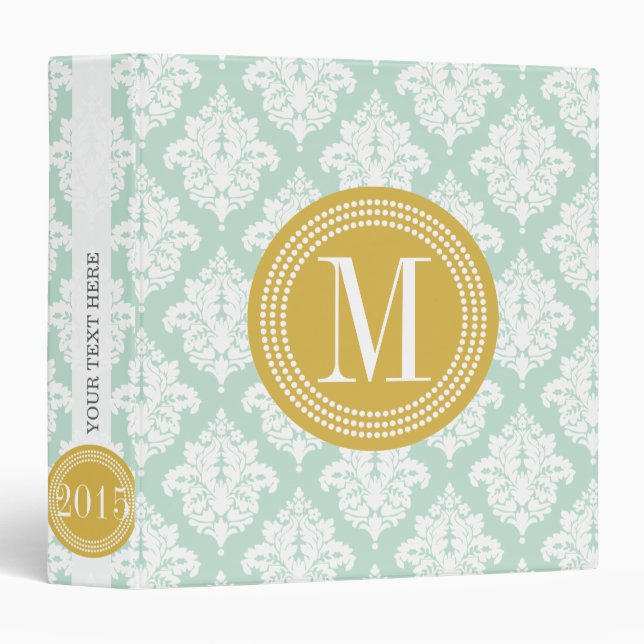Elegant Mint Damask Personalized Binder (Front/Spine)