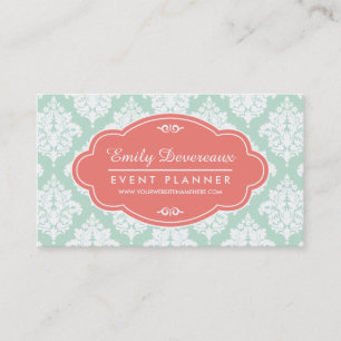 Elegant Mint Damask Personalized Business Card