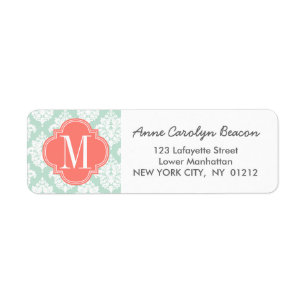 Elegant Mint Damask Personalized Label