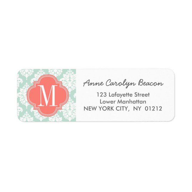 Elegant Mint Damask Personalized Label (Front)