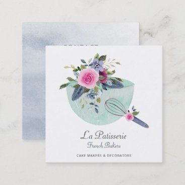 Elegant Mint Floral Wedding Cake Makers Bakery Square Business Card