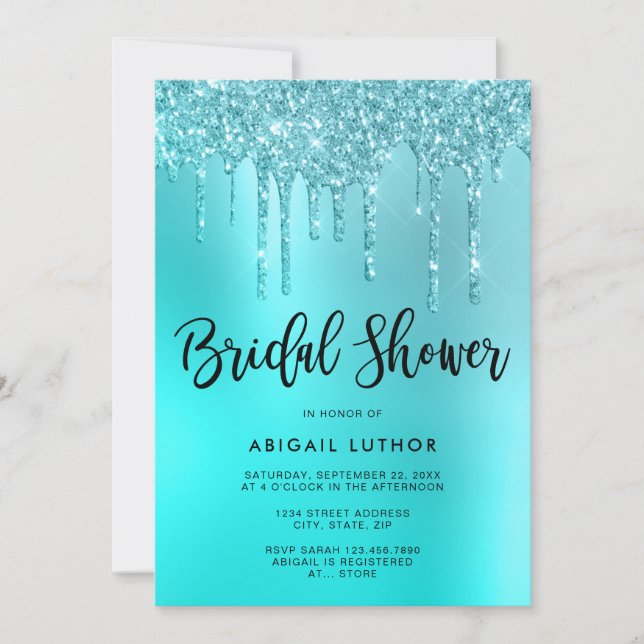 Elegant mint glitter drips bridal shower invitation (Front)