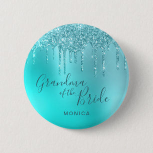 Elegant mint glitter drips grandma of the bride button