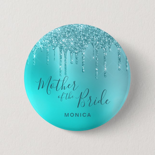 Elegant mint glitter drips mother of the bride button (Front)
