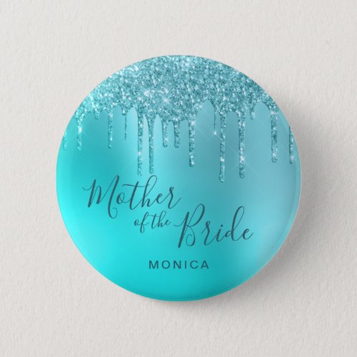 Elegant mint glitter drips mother of the bride button