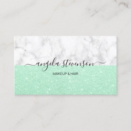 Elegant mint glitter white marble makeup  hair business card