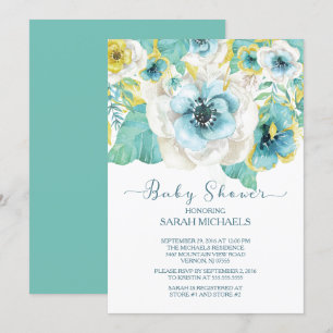Elegant Mint & Gold Floral Baby Shower Invitation