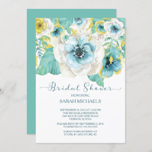 Elegant Mint & Gold Floral Bridal Shower Invitation
