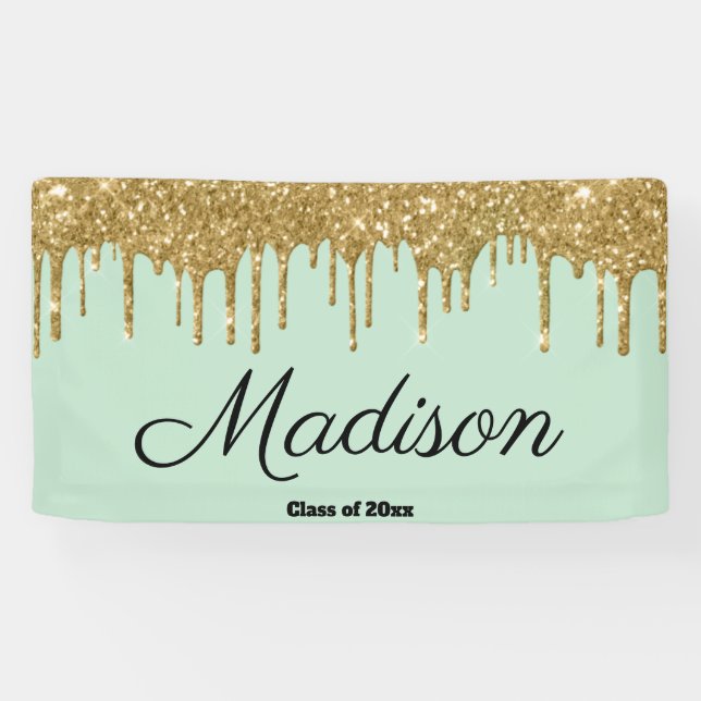 Elegant Mint & Gold Graduation Party Class of 2026 Banner (Horizontal)