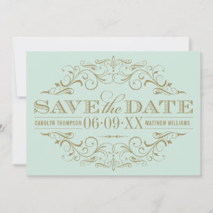 Elegant Mint Gold Ornate Flourish Wedding Save The Date