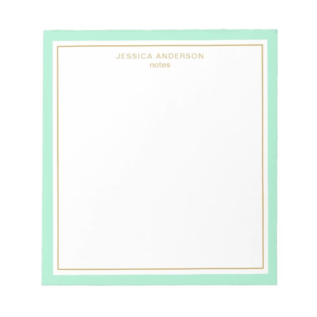 Elegant Mint Gold Personalized Notepad (Front)