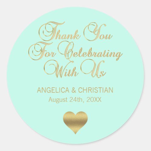 Elegant MINT Gold Thank you Wedding Classic Round Sticker