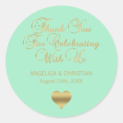 Elegant MINT Gold Thank you Wedding Classic Round Sticker