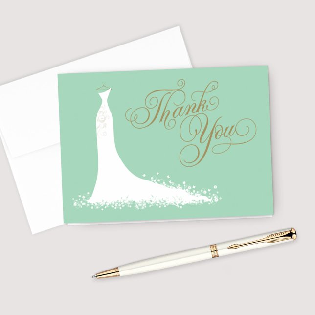 Elegant Mint Gold Wedding Gown Bridal Shower Thank You Card (Creator Uploaded)