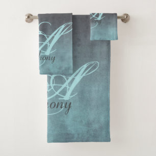 Elegant Mint Gray Black rustic monogram Bath Towel Set