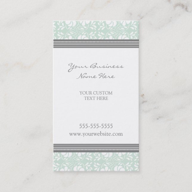 Elegant Mint Gray Damask Business Cards (Front)