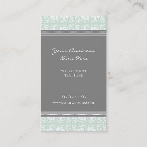 Customizable Elegant Mint Gray Damask Business Cards