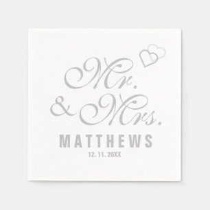 Elegant Mint gray Mr and Mrs Wedding Monogram Napk Napkins